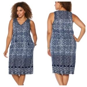 NWT Lucky Brand Batik Shift Dress Navy Blue Boho